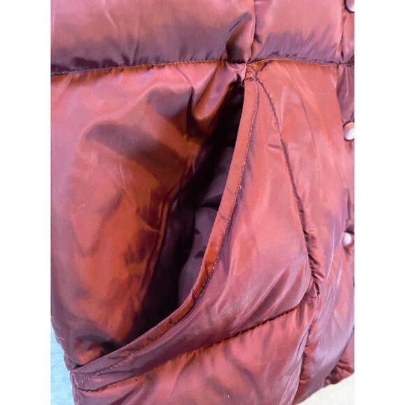Lands End Puffer Vest Jacket Womens Small 8 Dark Burgundy Goose Down Snap Button - Picture 8 of 15